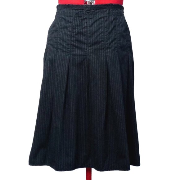 H&M Black Pinstripe Skirt With Box Pleats And Tie Belt US 12 - Picture 2 of 4